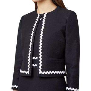 Hobbs London Womens Blazer Jacket Sz  6 Melonie Textured White Trim Cropped